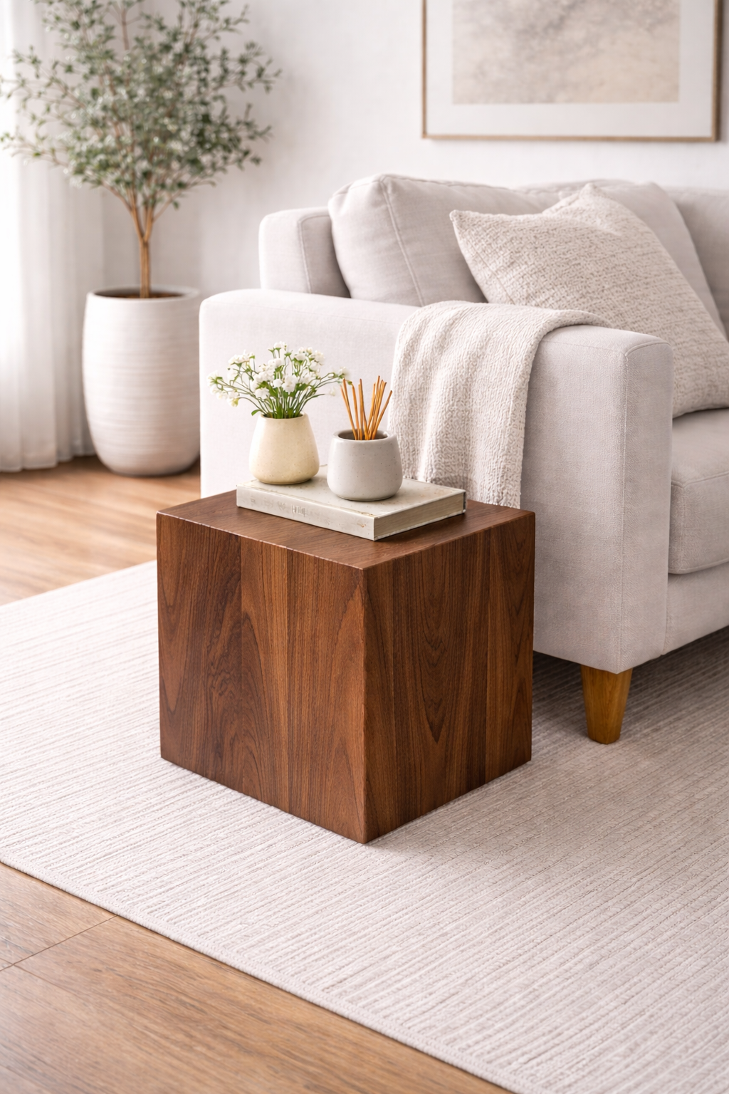 Modern Accent Table | Solid Wood Night Stands | Wooden Block Side