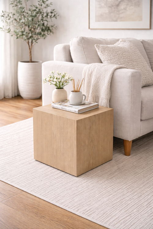 Breck Cube Side Table | Solid Black Walnut End Table | Modern Japandi Accent Table