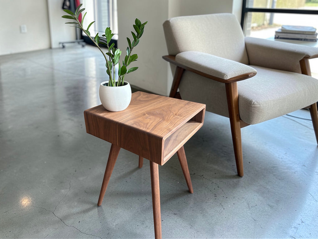 Solid Black Walnut End Table | Mid Century Modern Night Stand | All Wood Joinery High End Table