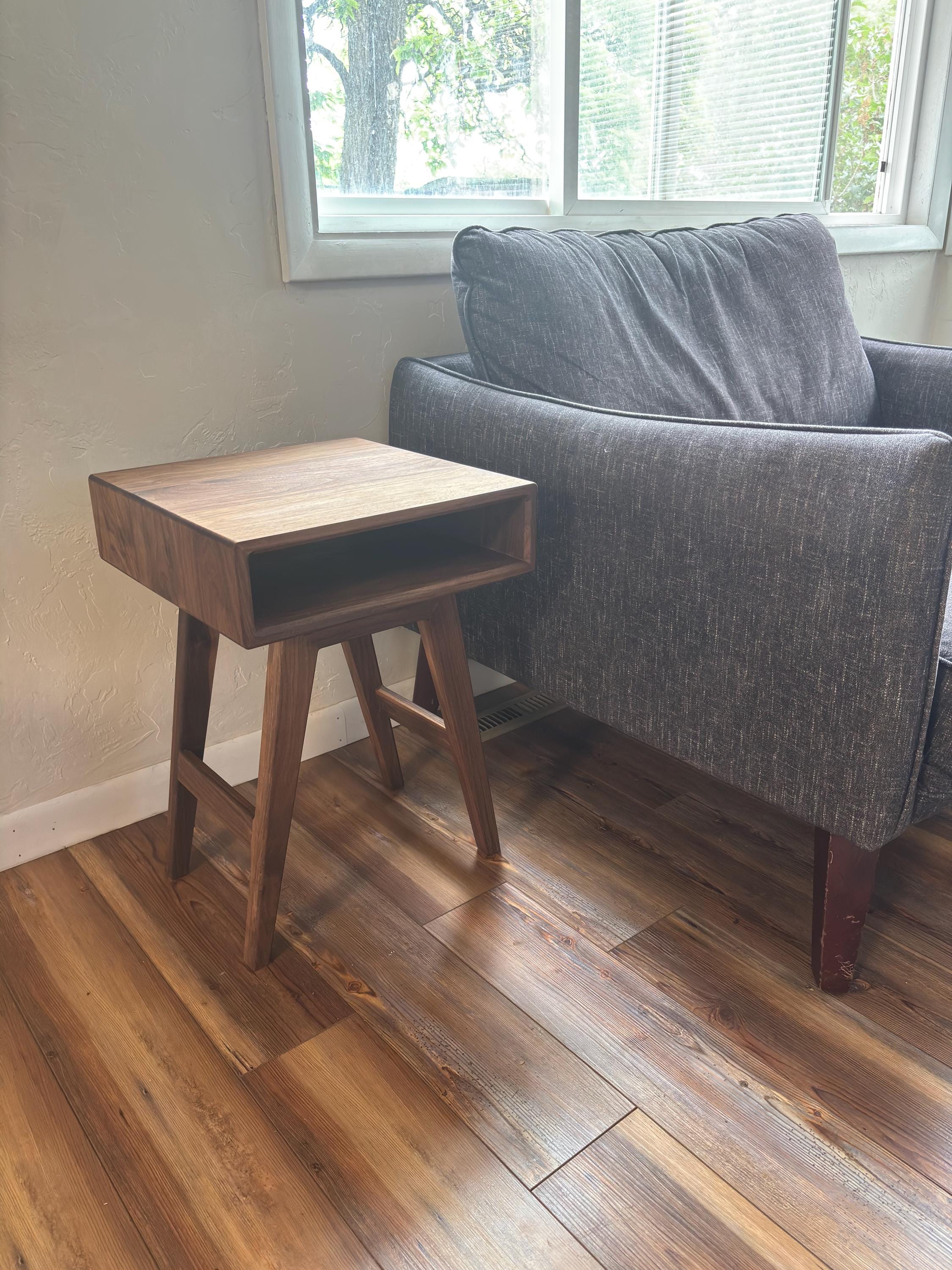 Solid Black Walnut End Table | Mid Century Modern Night Stand | All Wood Joinery High End Table