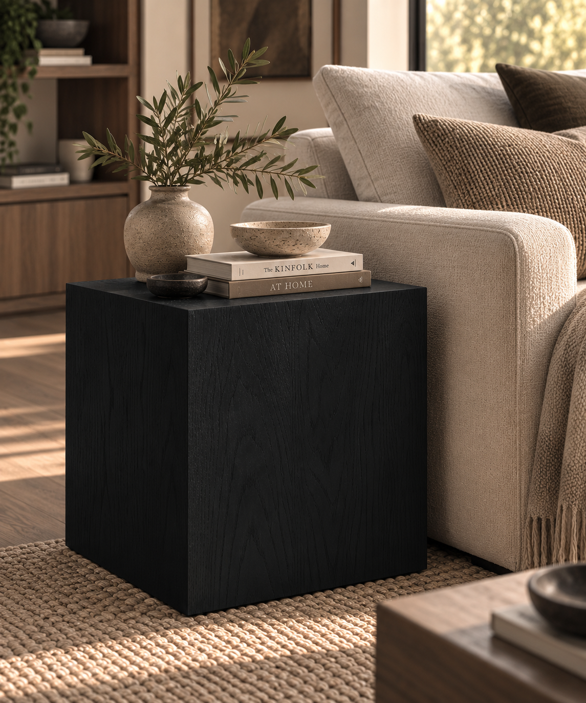 Breck Cube Side Table | Solid Black Walnut End Table | Modern Japandi Accent Table