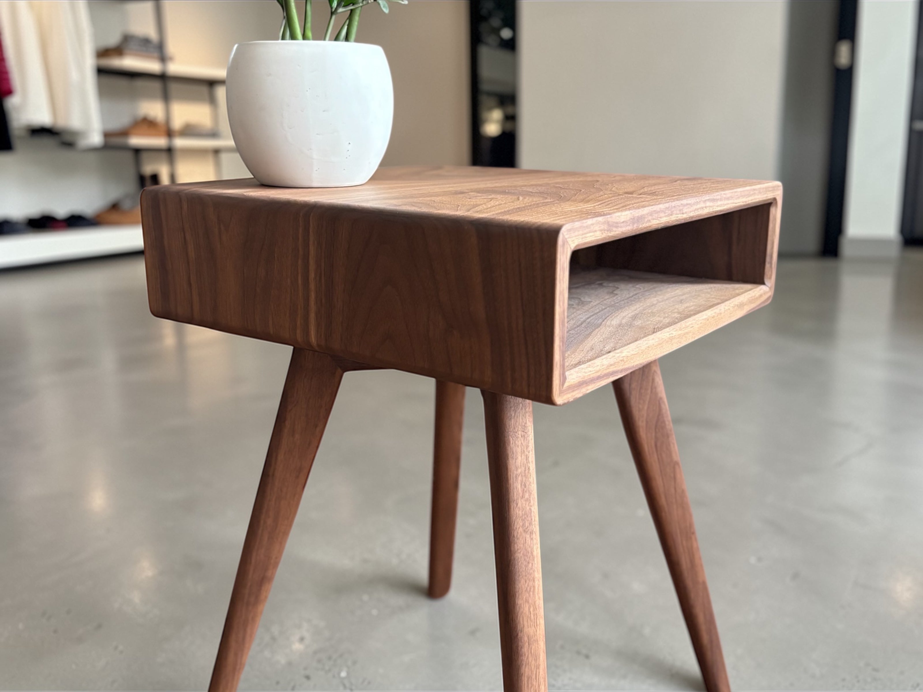 Solid Black Walnut End Table | Mid Century Modern Night Stand | All Wood Joinery High End Table