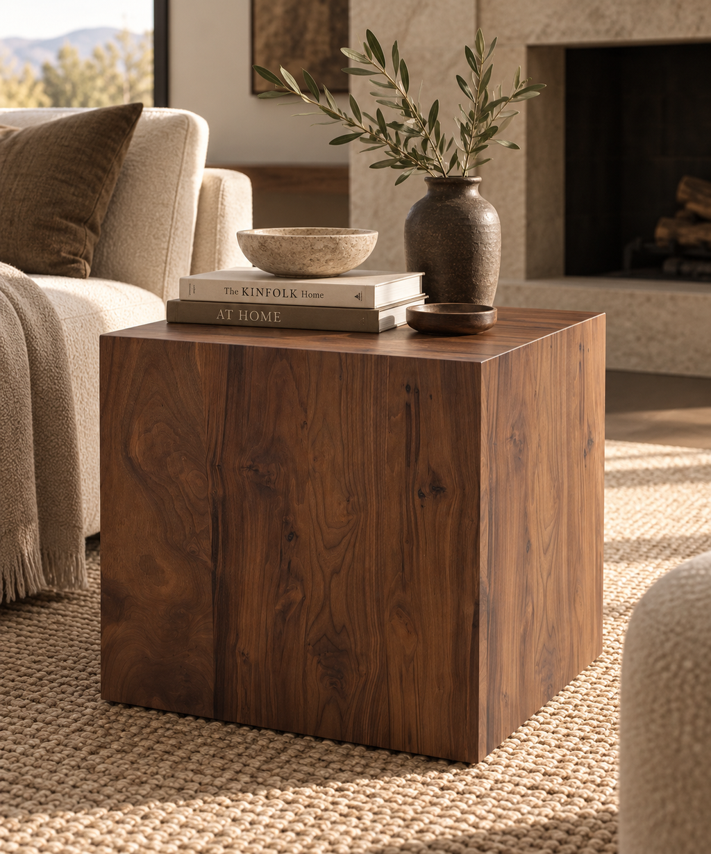 Breck Cube Side Table | Solid Black Walnut End Table | Modern Japandi Accent Table