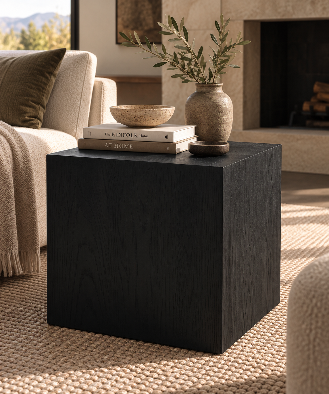 Breck Cube Side Table | Solid Black Walnut End Table | Modern Japandi Accent Table