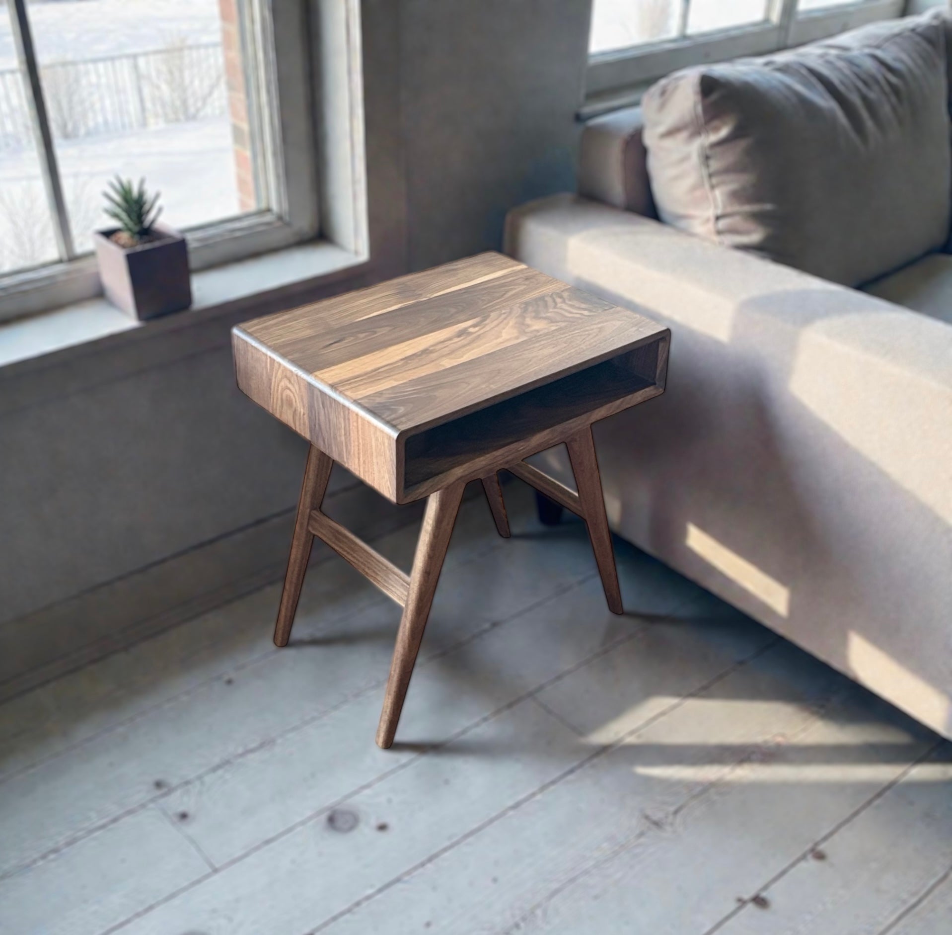 Solid Black Walnut End Table | Mid Century Modern Night Stand | All Wood Joinery High End Table