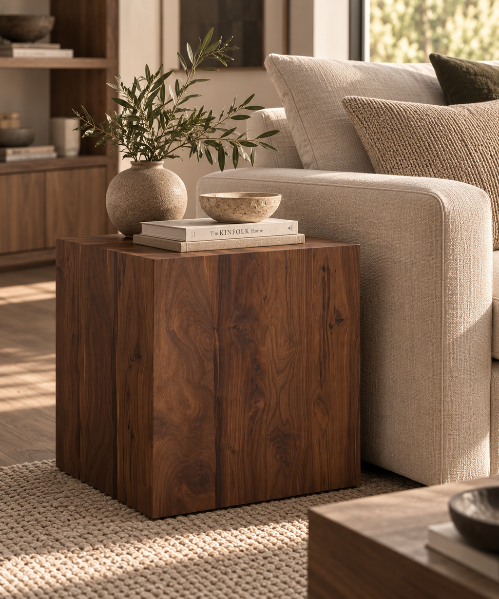 Breck Cube Side Table | Solid Black Walnut End Table | Modern Japandi Accent Table