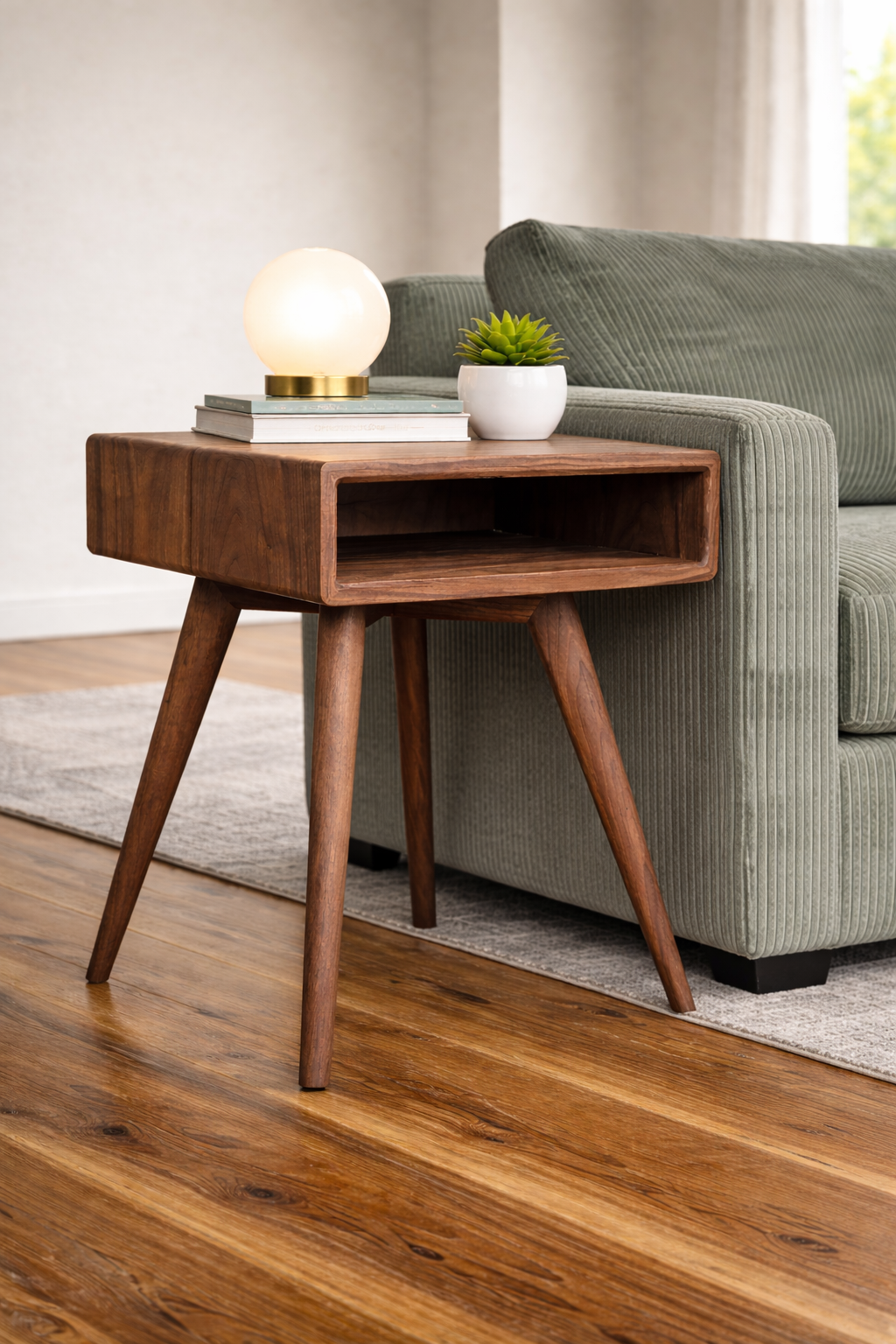 Solid Black Walnut End Table | Mid Century Modern Night Stand | All Wood Joinery High End Table