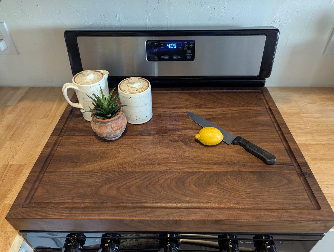 Black Walnut Stove Top Cover | Solid Wood Noodle Board and Tray | Black Walnut Stove Cover | Cutting Board for Stove