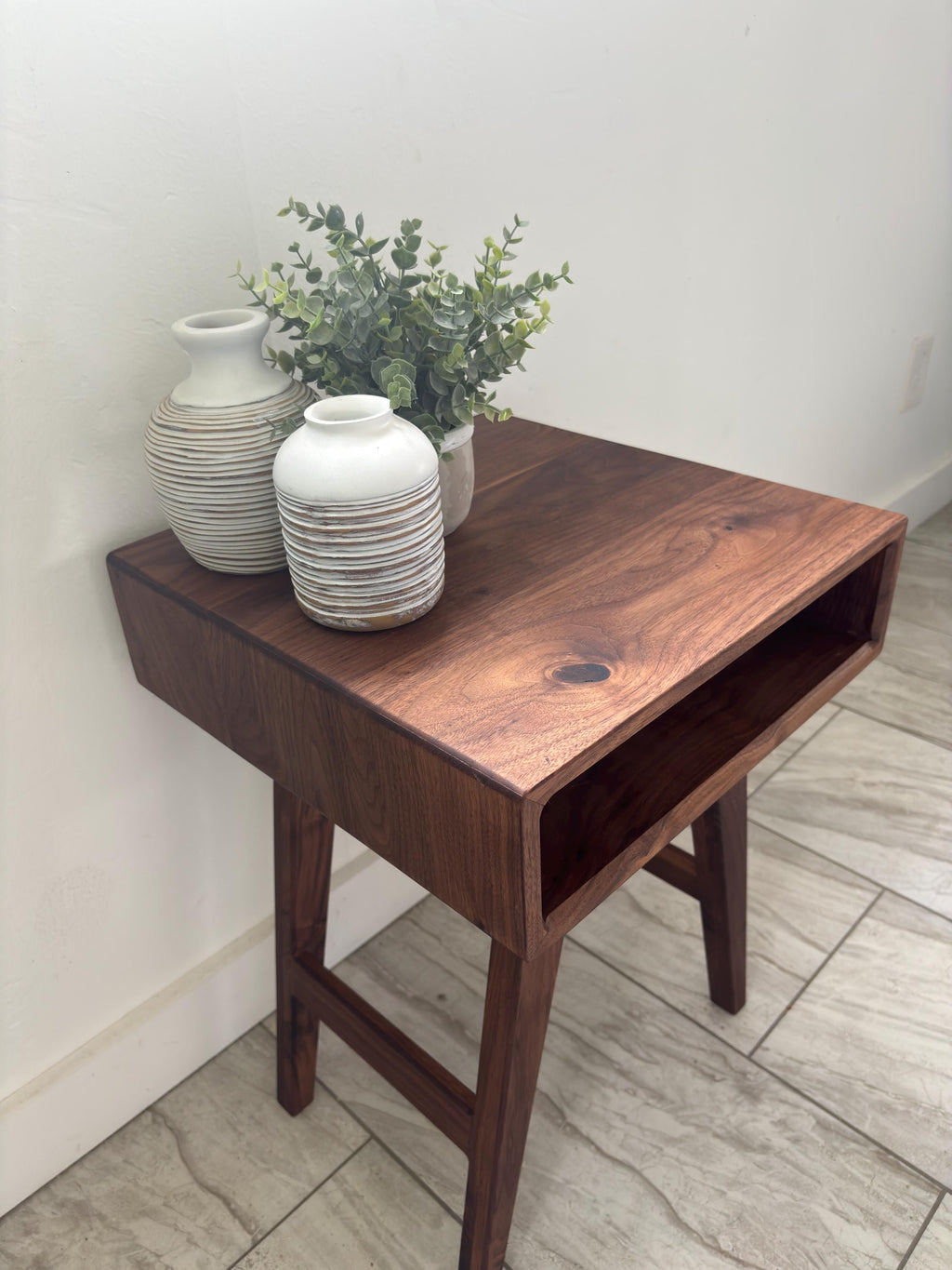 Solid Black Walnut End Table | Mid Century Modern Night Stand | All Wood Joinery High End Table